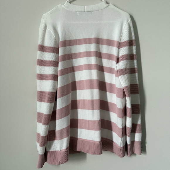 Verve Ami Mauve Pink and White Striped Long Sleeve Cottagecore Cardigan Sweater - Picture 3 of 5